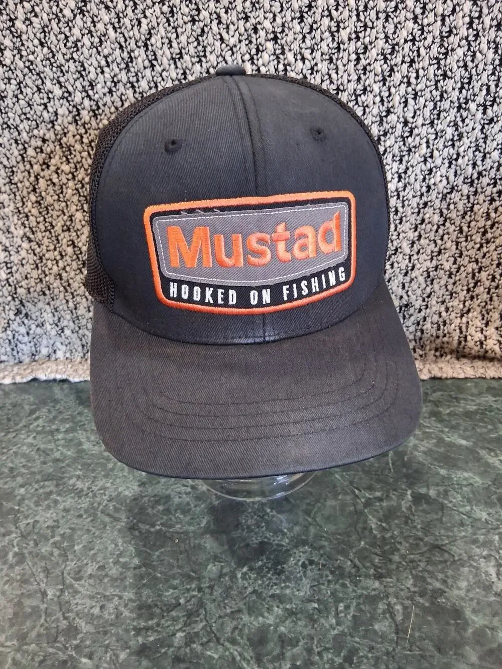 Mustad Embroidered Logo Trucker Hat Black Mesh Adjustable Cap Hooked On Fishing